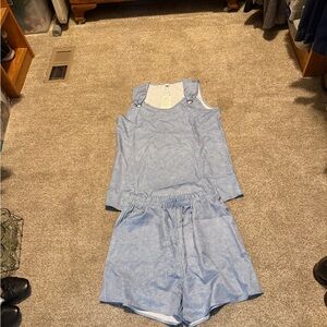 Blue Striped Sleeveless Top and Shorts Set